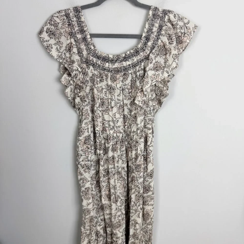 FREE PEOPLE | Bonita Floral Print MIidi Dress Black Cream Women’s Size Small